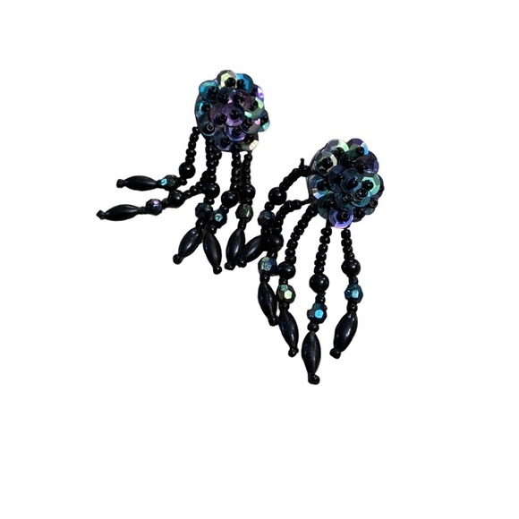 Earrings | Sequence String Peacock Colors Purple Blue - Picture 3 of 7